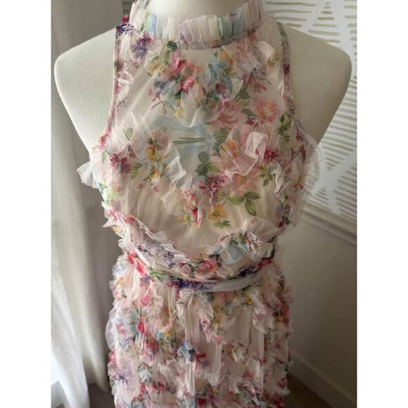 Chloe Dao Boutique Women’s Medium Floral Ruffle Trim Halter Maxi Dress - Picture 5 of 10